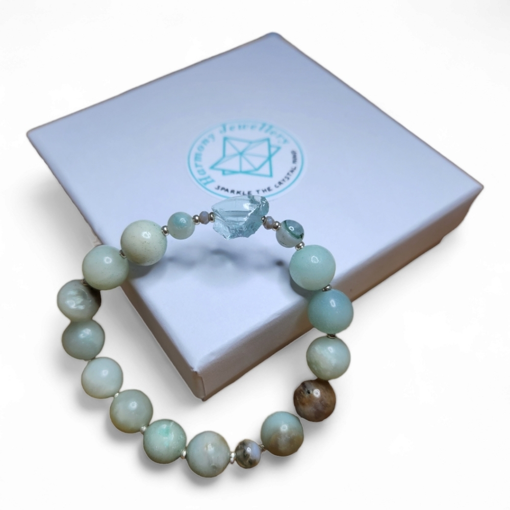 10 mm Amazonite with Raw Aquamarine bracelet